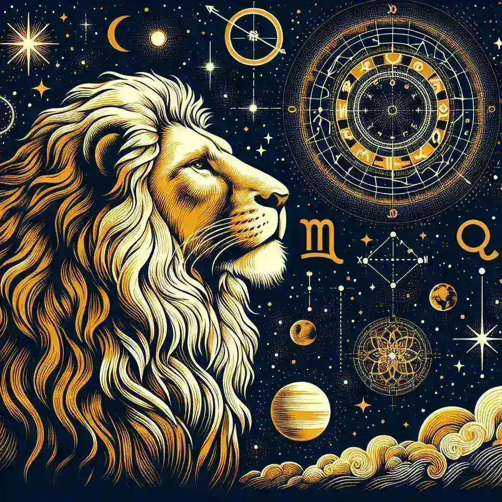 "Astrological chart and zodiac symbols with a focus on Leo, symbolizing tomorrow's horoscope insights and celestial predictions for Leo individuals."