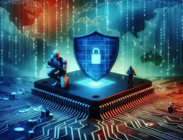 "Image of Nvidia's H20 AI chips, highlighting the company's response to Chinese security allegations. The chips are displayed in a high-tech environment, symbolizing advancements in AI technology and the geopolitical tensions surrounding it."